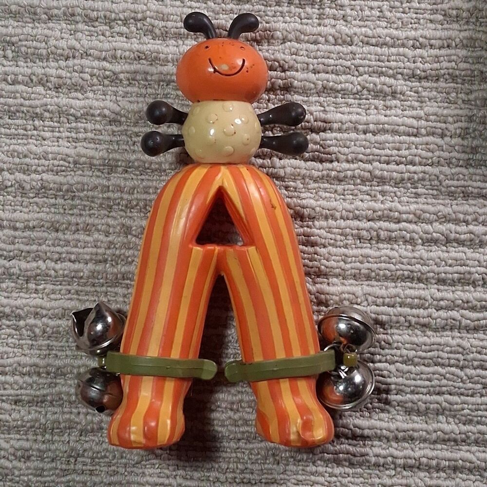 plastic ant letter a baby rattle toy jingle bells orange toddler alphabet figure